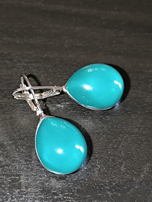 Stainless Steel drop earrings with green stone