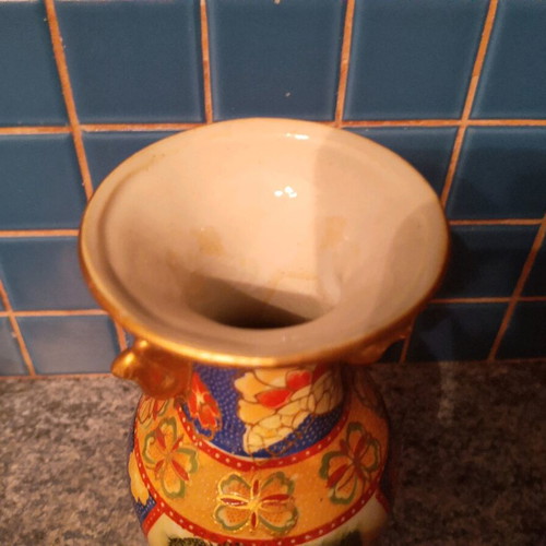 Japanese vintage decorative vase with handpainted design used