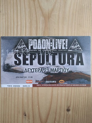 Sepultura concert ticket photocopy used from 21-3-2005