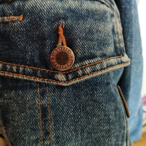 Vintage denim jacket Timberland "Rugged" with leather collar like new