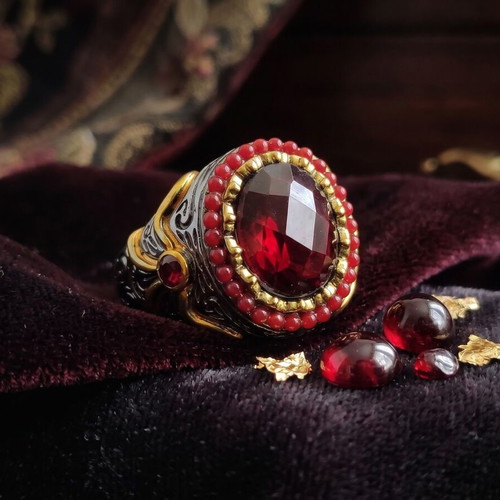 Men's ring with large red stone