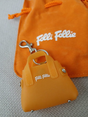 Folli Follie Miniature Tote Bag Keychain New, Orange and Silver