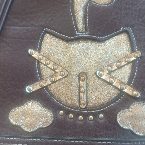 Sammao Vintage Kids Backpack My Heart Is With You Cat Design like new, brown and gold