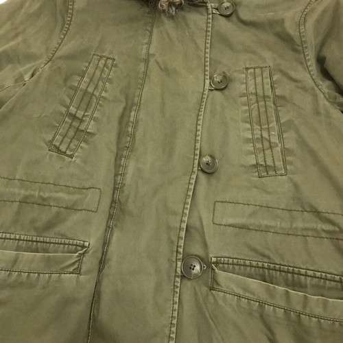 Khaki jacket used with fur hood and quilted lining