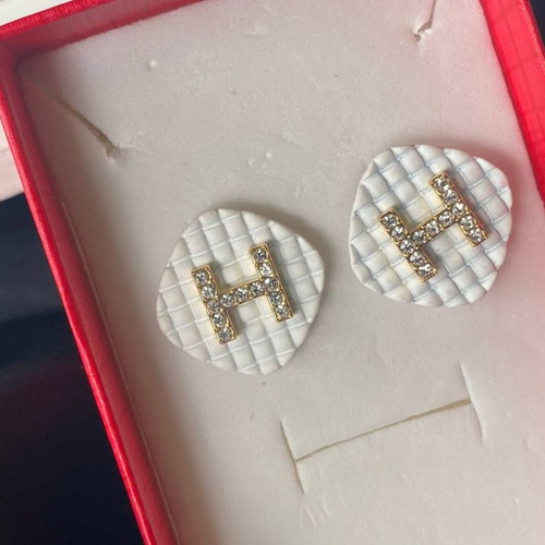 S925 earrings new white quilted with gold details and zirconia