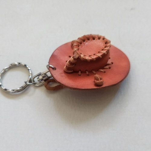 Handmade leather keychain cowboy hat vintage, new, brown