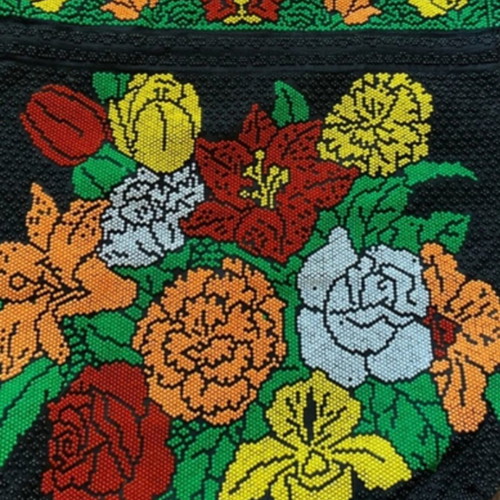 Vintage Τσάντα με Χάντρες 70s Boho Retro Floral Μαύρη