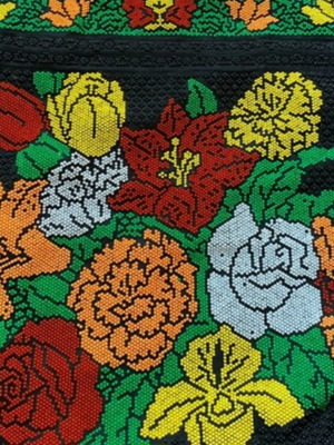 Vintage Τσάντα με Χάντρες 70s Boho Retro Floral Μαύρη