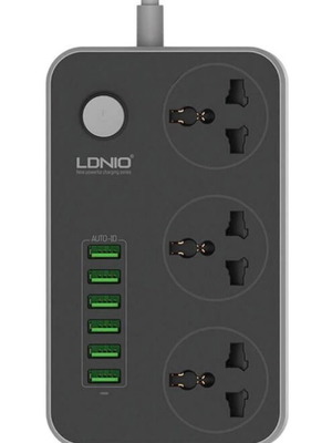 Πολύπριζο 3 θέσεων με διακόπτη, 6 USB και καλώδιο 1.8μ καινούργιο, μαύρο