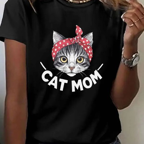 Unisex Black T Shirt Summer Cotton Cat Mom New