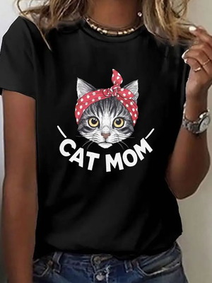 Unisex Black T Shirt Summer Cotton Cat Mom New