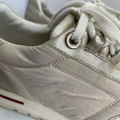 Loro Piana sneakers used, leather and canvas, size 38.5, beige and light gold