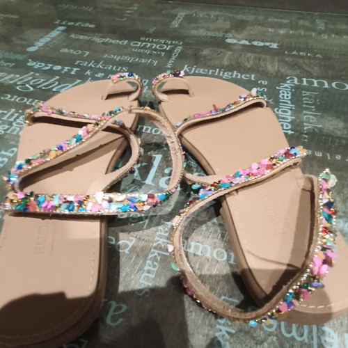 Handmade sandals like new with colorful beads and unique lacing