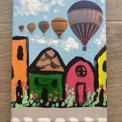 Painting triptych like new, combination of painting and collage