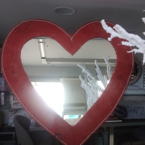 Handmade mirror with wide red woven frame 1m x 1m like new