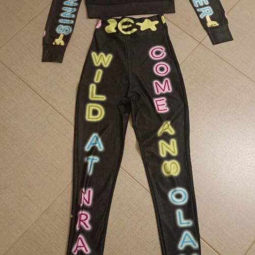 Leggings set like new, black and multicolor, lycra fabric
