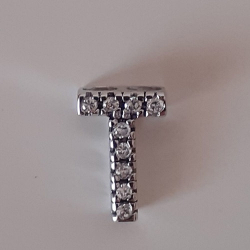 Silver charm pendant letter T with zircon, like new