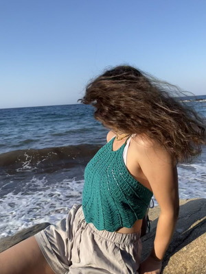 Τιρκουάζ πλεκτό τοπ σε σχήμα κοχύλι σαν καινούργιο