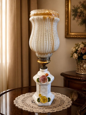 Vintage porcelain table lamp 60cm with floral decorations