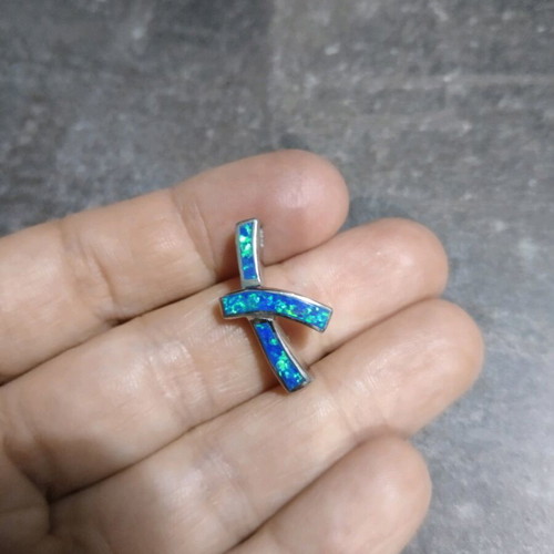 Silver cross with opal like new, modern design