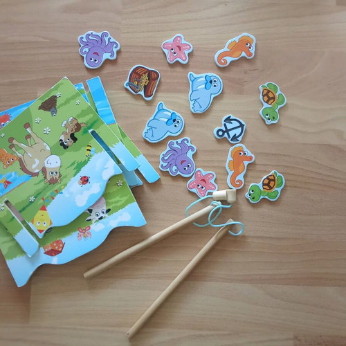 Wooden fishing game for kids used, age 3+