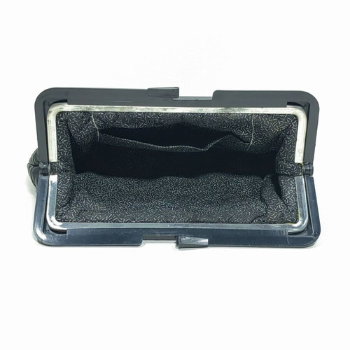 Vintage black leather oversized clutch bag, 31cm