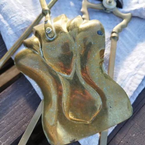 Antique Victorian Style Solid Brass Fireplace Set used