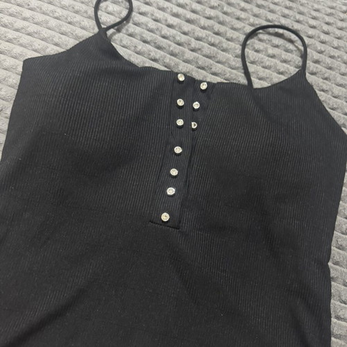 Top with decorative strass buttons, cups, and elastic straps, new, black
