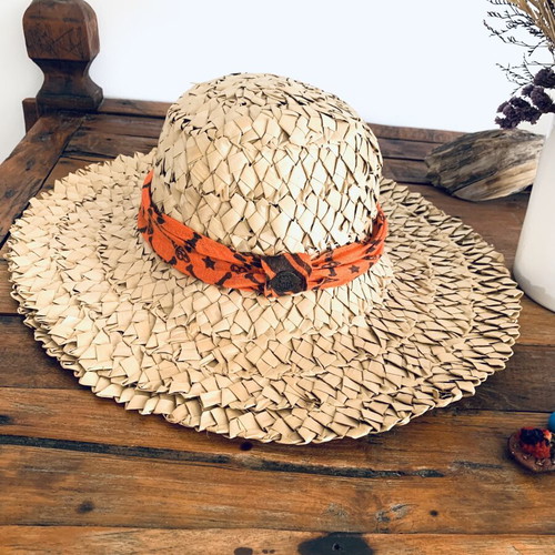Frankie Morello handmade bamboo hat new, beige and orange