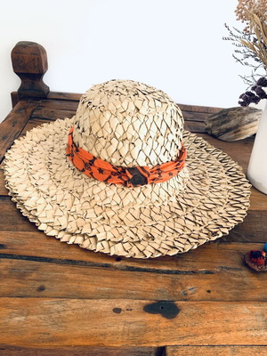 Frankie Morello handmade bamboo hat new, beige and orange