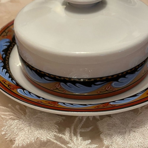 Slavkov Porcelain Butter Dish used with ornate multicolor pattern