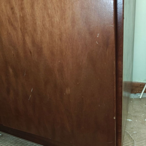 Corner bookcase, large brown wood, 24 shelves, 3 double cabinets