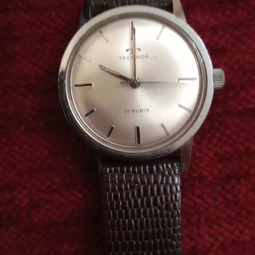 Technos vintage manual wind watch used, brown strap