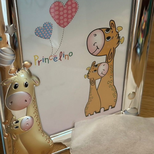 Princelino Silver Photo Frame Giraffe with Blue Back, new