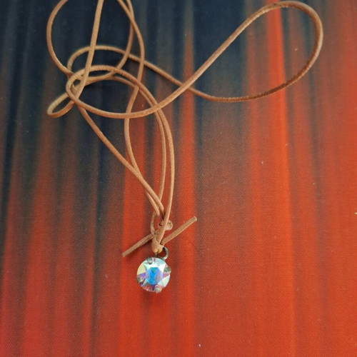 Necklace new with brown leather strap and pendant rhinestone