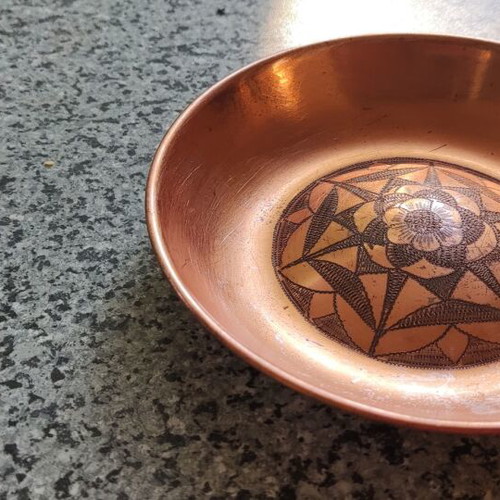 Brass decorative plates set with handmade carving used