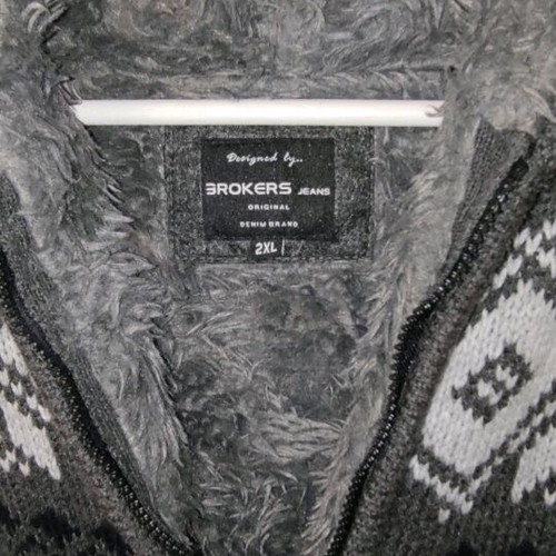 Brokers Jeans φούτερ με φερμουάρ, κουκούλα και γούνα, μεταχειρισμένο XXL