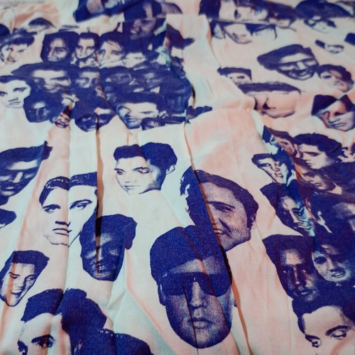 Mossimo Elvis Vintage Shirt New, Rayon, White and Blue, Size L