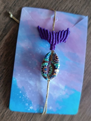Macrame Mermaid Tail Necklace with Shell new, purple