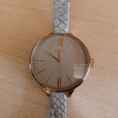 Oozoo women's watch large used, pink gold dial with grey strap