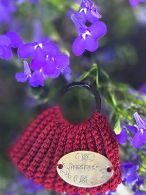 Keychain bag crocheted red, new, 6 cm