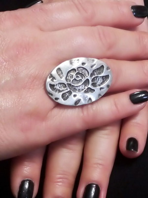 Handmade statement ring new, brutalist oval embossed silver