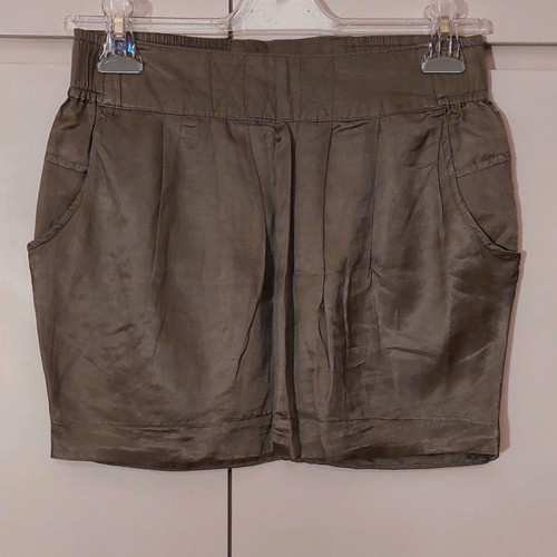 Satin khaki mini skirt - S