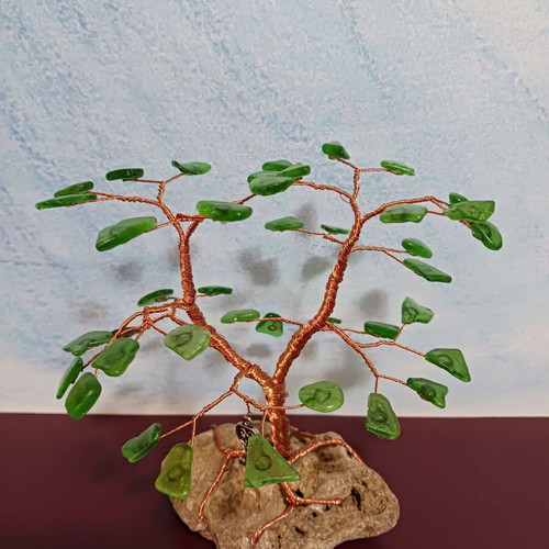 Tree made of copper wire and green glass new