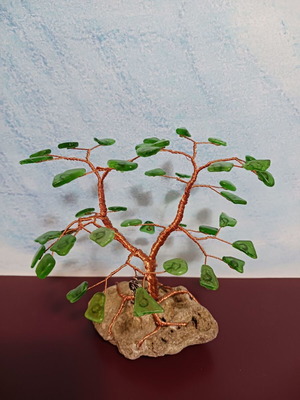 Tree made of copper wire and green glass new