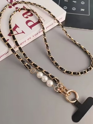 Mobile phone strap new with gold chain and pearls
