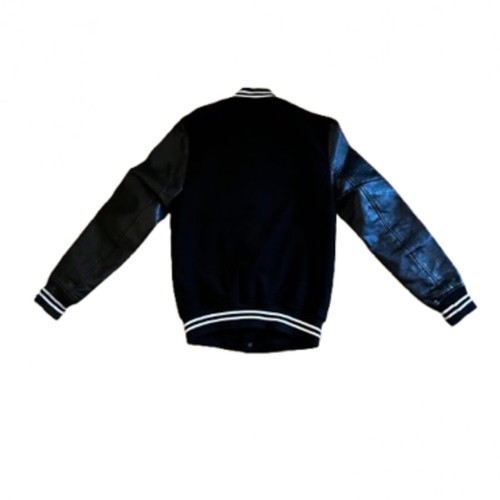 Men's varsity jacket new, black with leather sleeves