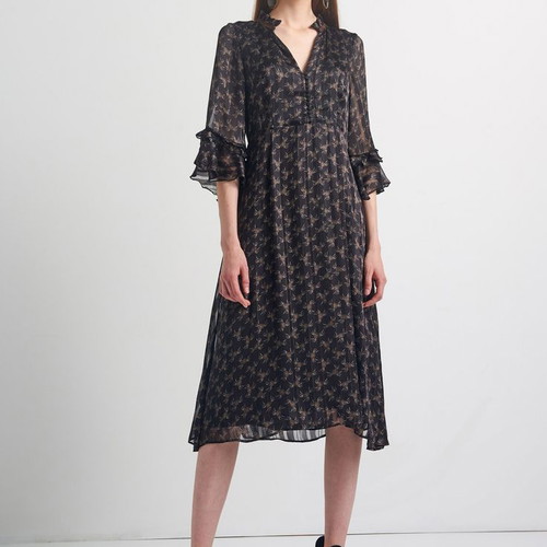 Attrattivo midi dress with ruffle 3/4 sleeve used, brown, size L