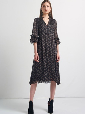 Φόρεμα Attrattivo midi με βολάν μανίκι 3/4 μεταχειρισμένο, καφέ, μέγεθος L