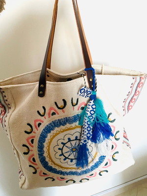 Ethnic bag with leather straps new, multicolor handbag